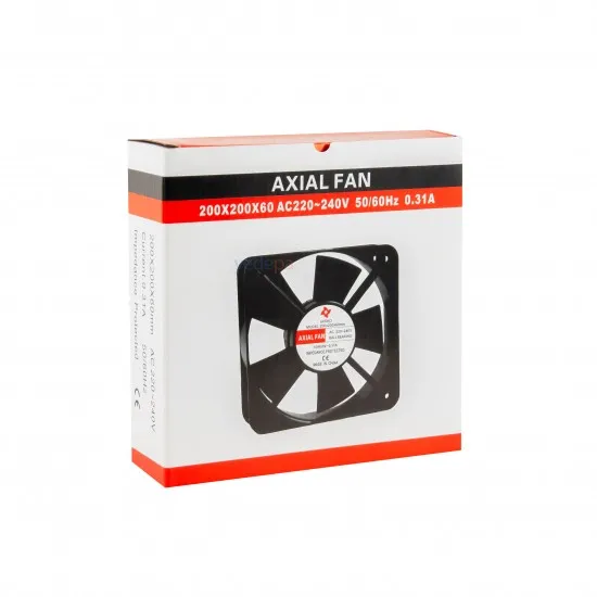 Kare Fan Motoru (200×200×60 mm – 75W – AC 220–240V – 0.31A – Bilyalı Rulmanlı) | Axial Fan