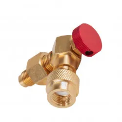 Kırmızı Başlıklı 90° Açılı Soğutucu Gaz Şarj Kontrol Vanası (Yüksek Basınç, 5/16" Dişi)