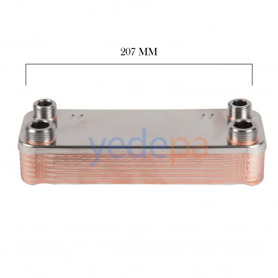 Kombi Plakalı Eşanjör - 207mm, 1/2-3/4 Erkek Rakorlu, 14 Plaka - Alarko, Ferroli Uyumlu