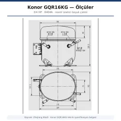 Konor GQR16KG Hermetik Kompresör – 3/4 HP, R404A, 2.420 W / 8.257 BTU/h