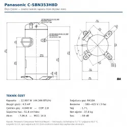 Panasonic C-SBN353H8D Vanasız Scroll Kompresör – 4,5 HP / 44.300 BTU, R410A