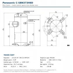 Panasonic C-SBN373H8D Scroll Kompresör – 5 HP / 48.100 BTU, R410A