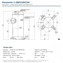 Panasonic C-SBP120H15A Scroll Kompresör – 3,5 HP / 33.800 BTU, R410A