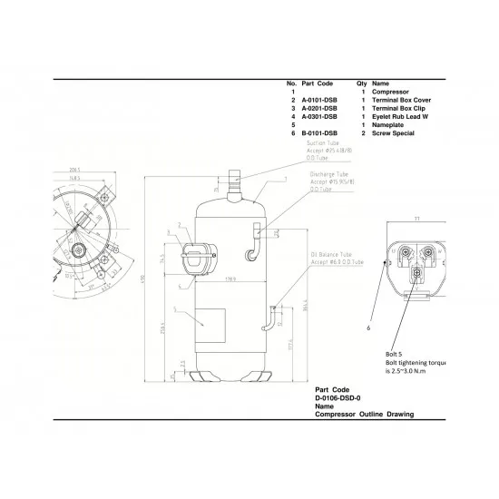 Panasonic C-SDVN453H0D DC İnverter Scroll Kompresör – 6,2 HP / 76.000 BTU, R410A, Geniş Devir Aralıklı