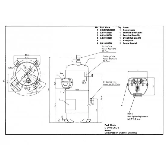 Panasonic C-SDVN543H0C DC İnverter Scroll Kompresör – 7,5 HP / 91.000 BTU, R410A, Geniş Devir Aralıklı