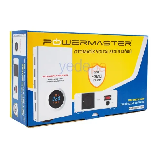 Powermaster SLIM-1000 Otomatik Voltaj Regülatörü – 1000W, Tek Fazlı, Beyaz Metal Kasa