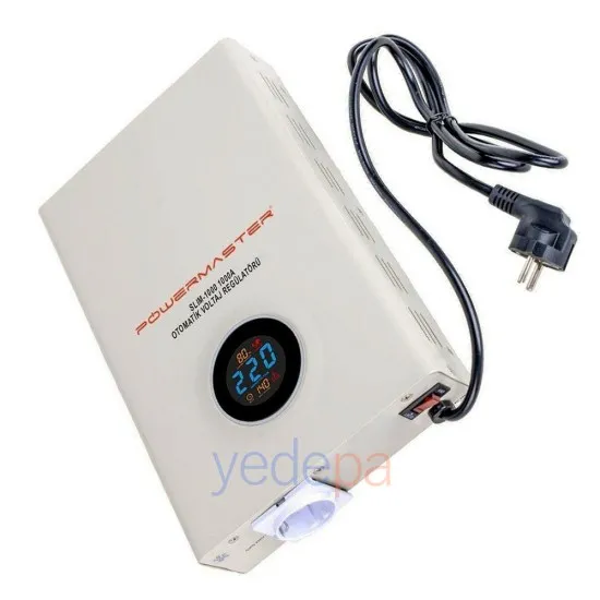 Powermaster SLIM-1000 Otomatik Voltaj Regülatörü – 1000W, Tek Fazlı, Beyaz Metal Kasa