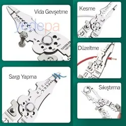 Profesyonel Çok Fonksiyonlu Kablo Sıyırma ve Kesme Pensesi - Yüksek Karbon Çelik, İzoleli Sap, Hassas Ayar Mekanizması