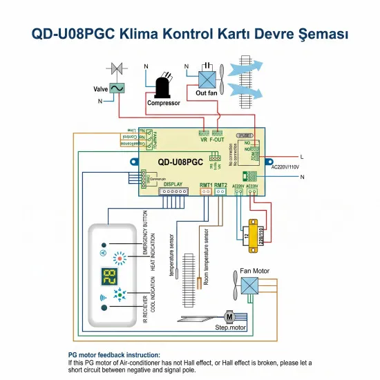 QD-U08PGC PG Motor Uyumlu Üniversal Klima Kontrol Akıllı Kartı (Maks. 24.000 BTU)
