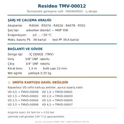 Resideo (Honeywell) TMV-00012 Termostatik Genleşme Valfi – R404A/R502, İç Denge, ±0…−50 °C