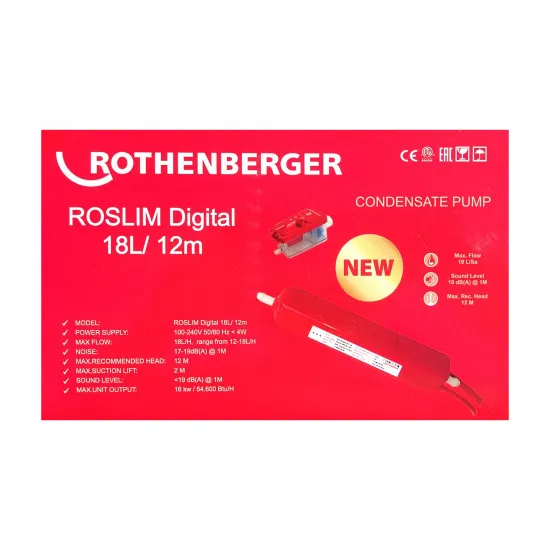 Rothenberger ROSLIM DIGITAL Mini Klima Drenaj Pompası – 18 L/h, 12 m Basma, Hazneli (1099906)