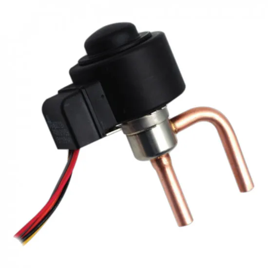 Sanhua DPF(TS1)1.8C-66 Elektronik Genleşme Vanası (EEV) – Kv 0,10 · 500 Adım · Ø6,35 mm Dirsekli Bağlantı