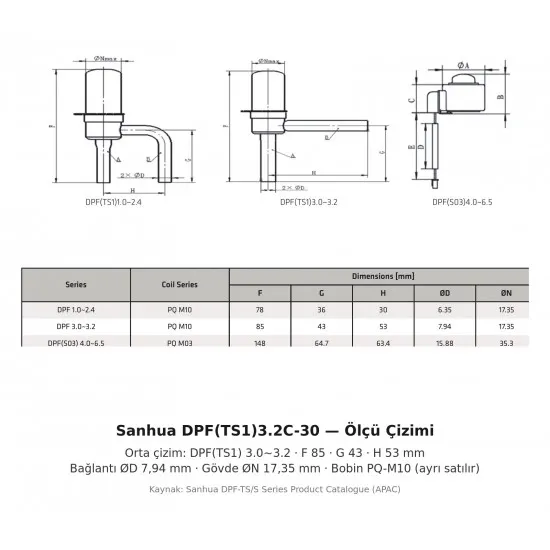 Sanhua DPF(TS1)3.2C-30 Elektronik Genleşme Vanası (EEV) – Kv 0,43 · 500 Adım · R32 ve R290 Uyumlu