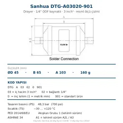 Sanhua DTG-A03020-901 Drayer (Kurutucu Filtre) – 1/4" ODF Kaynaklı, 3 inch³, 48,3 bar