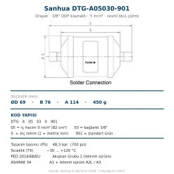 Sanhua DTG-A05030-901 Drayer (Kurutucu Filtre) – 3/8" ODF Kaynaklı, 5 inch³, 48,3 bar