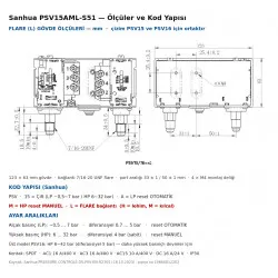 Sanhua PSV15AML-S51 Çift Basınç Prosestatı – LP −0,5~7 Bar Otomatik / HP 6~32 Bar MANUEL Reset, 7/16" Flare