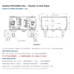 Sanhua PSV16AML-S51 Çift Basınç Prosestatı – LP −0,5~7 Bar Otomatik / HP 8~42 Bar MANUEL Reset, 7/16" Flare