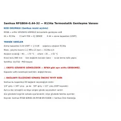 Sanhua RFGB04-0.44-32 Termostatik Genleşme Valfi – R134a, İç Dengeli, 0,44 USRT (≈1,5 kW), Gömülü Orifis