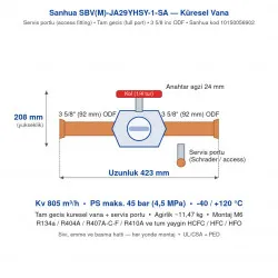 Sanhua SBV(M)-JA29YHSY-1-SA Küresel Vana & Servis Portu – 3 5/8" ODF (92 mm) | Tam Geçiş | Kv 805 m³/h