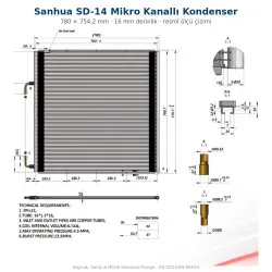 Sanhua SD-14 Mikro Kanallı Isı Değiştirici (Kondenser) | 780 × 754,2 mm | 5,8-16,3 kW (R410A) | 45 bar