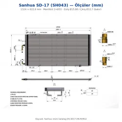 Sanhua SD-17 (SH043) Mikro Kanallı Isı Değiştirici (Kondenser) | 1324 × 622,6 mm | 4,7-32,3 kW (R410A) | 45 bar