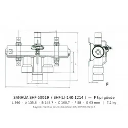 Sanhua SHF-50019 4 Yollu Çevirme (Reversing) Vanası | ~157 kW R410A | 1 1/2" + 1 3/4" ODF | Bobin Ayrı