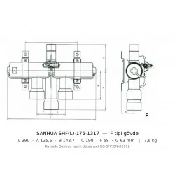 Sanhua SHF(L)-175-1317 4 Yollu Çevirme (Reversing) Vanası | ~190 kW R410A | 1 5/8" + 2 1/8" ODF | Bobin Ayrı