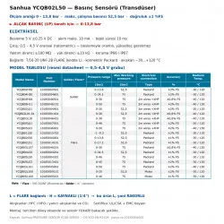 Sanhua YCQB02L50 Basınç Sensörü (Transdüser) – 0 – 13,8 bar, 0,5-4,5 V Oransal Çıkış, 7/16" Flare