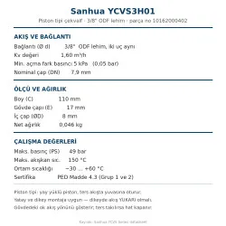 Sanhua YCVS3H01 Çekvalf (Tek Yönlü Vana) – 3/8" ODF Lehim, Kv 1,60, 49 bar