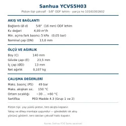 Sanhua YCVS5H03 Çekvalf (Tek Yönlü Vana) – 5/8" ODF Lehim, Kv 4,00, 49 bar