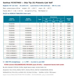 Sanhua YCVS7H03 Çek Valf – 7/8" (22 mm) ODF Kaynaklı, Düz Tip, Kv 6,80 m³/h, 49 Bar