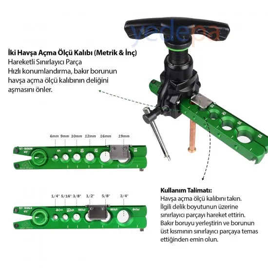 ST-806FT-L Eksantrik Havşa Açma Seti - HVAC ve Soğutma Sistemleri İçin Profesyonel Boru Havşalama