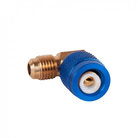 T-1414 90° Dirsek Adaptör – 1/4" × 1/4" SAE (R22 · R134a · R404A), Manifold Hortumu İçin