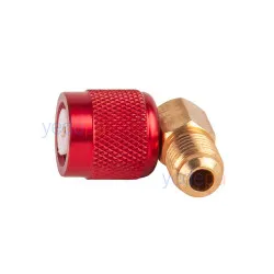T-1456 90° Dirsek Adaptör – 5/16" SAE Dişi (R410A · R32) × 1/4" SAE Erkek, Ölçü Dönüştürücü