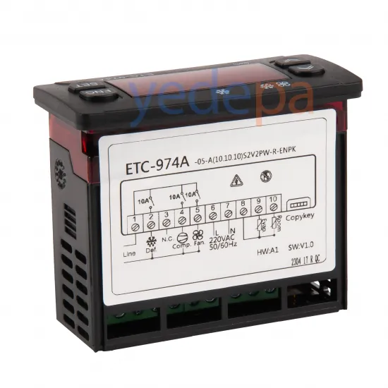 Techsun ETC-974A Dijital Termostat 220V – Çift Prob, Kompresör, Fan ve Defrost Kontrollü, -40°C / +50°C Sıcaklık Aralığı