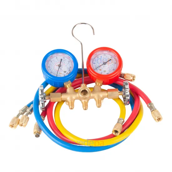 Techsun MFD-100 Yandan Vanalı Manifold Seti - R22, R134a, R404a, R407C Gazları İçin - 3 x 90 cm Hortumlu