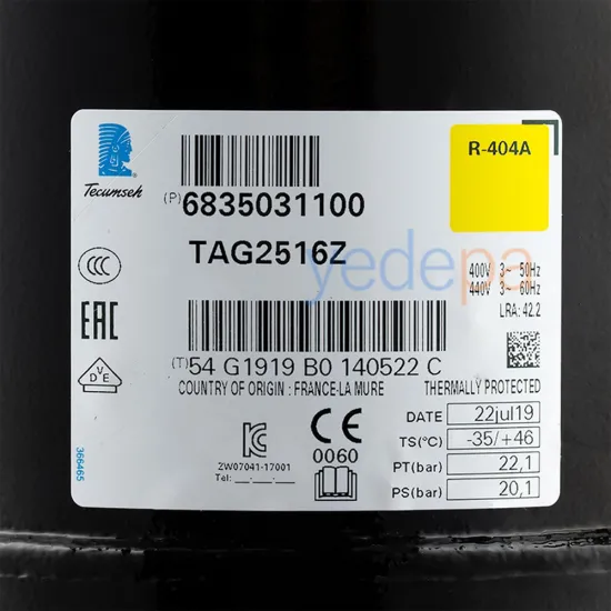 Tecumseh TAG 2516 Z 5 Hp Soğutma Kompresörü R-404A