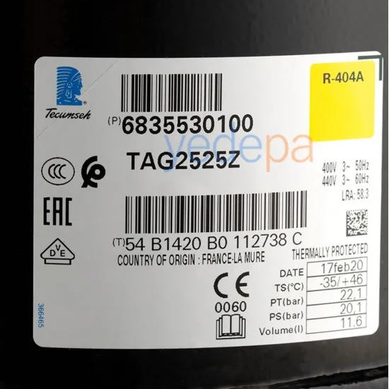 Tecumseh TAG 2525 Z 8 Hp Soğutma Kompresörü R-404A (Kaynaklı)