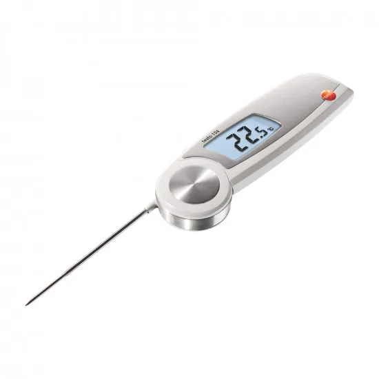 Testo 104 Katlanabilir Gıda Termometresi – Su Geçirmez IP65, −50…+250 °C, ±0,5 °C, Auto-Hold, EN 13485 Sertifikalı (0563 0104)