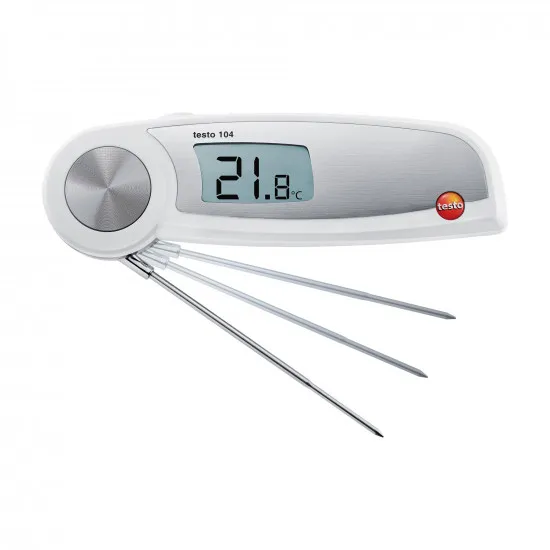 Testo 104 Katlanabilir Gıda Termometresi – Su Geçirmez IP65, −50…+250 °C, ±0,5 °C, Auto-Hold, EN 13485 Sertifikalı (0563 0104)