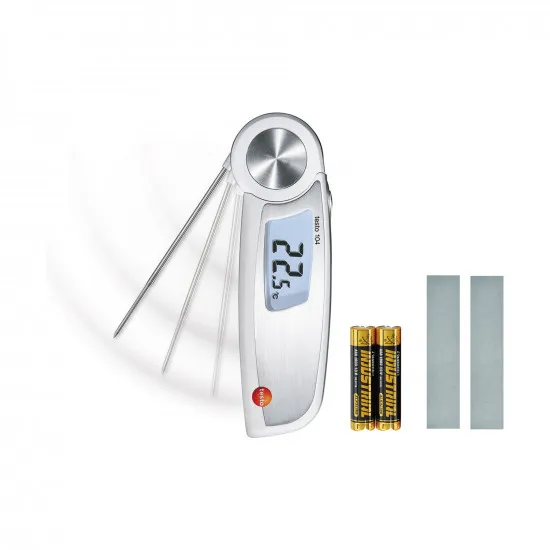 Testo 104 Katlanabilir Gıda Termometresi – Su Geçirmez IP65, −50…+250 °C, ±0,5 °C, Auto-Hold, EN 13485 Sertifikalı (0563 0104)