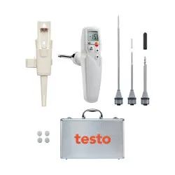 Testo 105 Gıda Termometresi Seti – Standart, Dondurulmuş Gıda ve Uzun Ölçüm Uçlu, −50…+275 °C, IP65, Alüminyum Çanta (0563 1052)