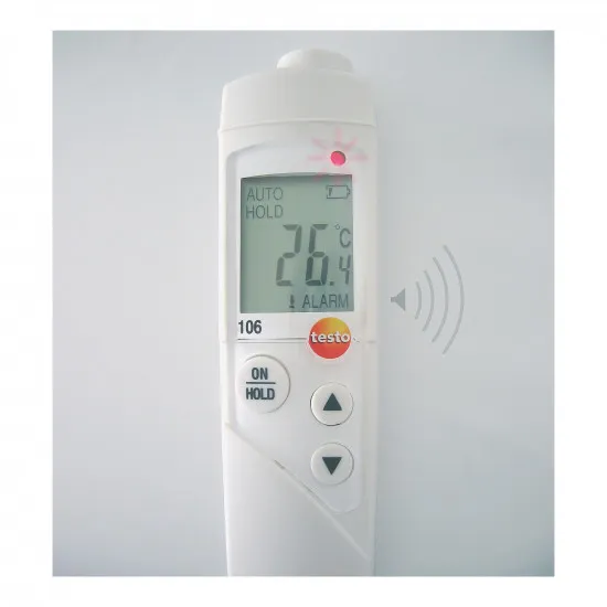 Testo 106 Gıda Termometresi Seti – TopSafe Koruma Kılıfı (IP67), −50…+275 °C, ±0,5 °C, Ø2,2 mm İnce Uç, Alarmlı (0563 1063)