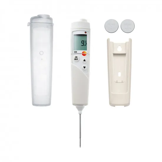 Testo 106 Gıda Termometresi Seti – TopSafe Koruma Kılıfı (IP67), −50…+275 °C, ±0,5 °C, Ø2,2 mm İnce Uç, Alarmlı (0563 1063)