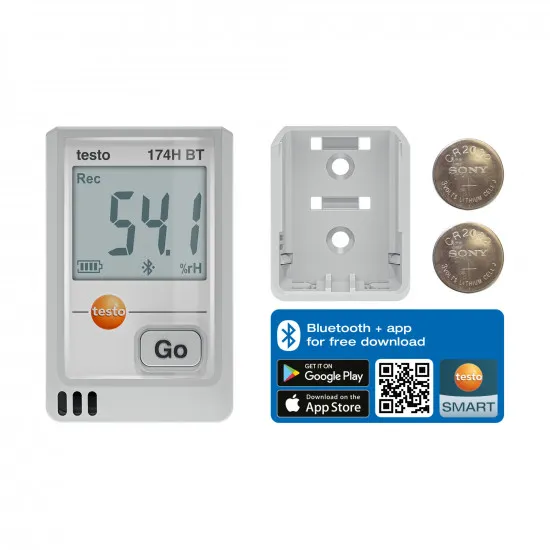 Testo 174 H BT Bluetooth Mini Sıcaklık ve Nem Kayıt Cihazı (Data Logger) – −20…+70 °C, 0…100 %RH, App Bağlantılı (0572 1743 01)
