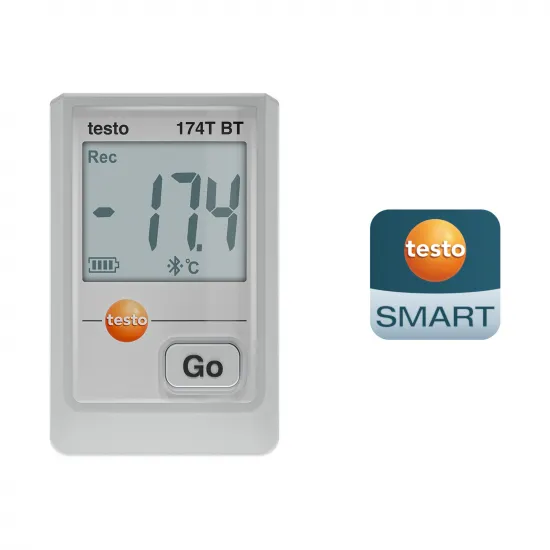 Testo 174 T BT Bluetooth Mini Sıcaklık Kayıt Cihazı (Data Logger) – −30…+70 °C, IP65, EN 12830, Soğuk Oda ve Dondurucu İçin (0572 1742 01)