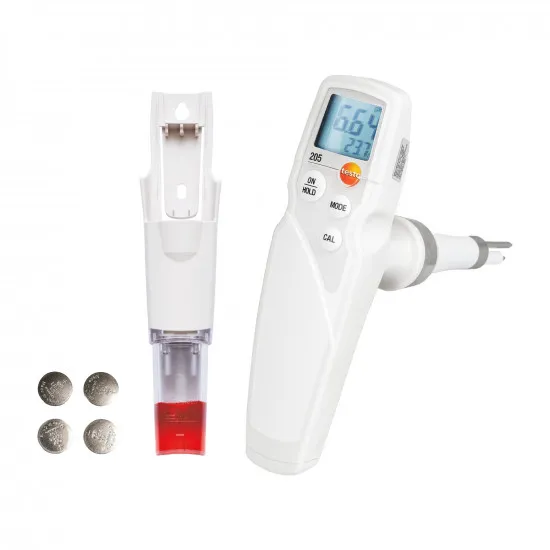 Testo 205 Et ve Yarı Katı Gıda pH Metre – pH/Sıcaklık Ölçer, 0…14 pH, ±0,02 pH, Otomatik Sıcaklık Kompanzasyonu, IP65 (0563 2051)