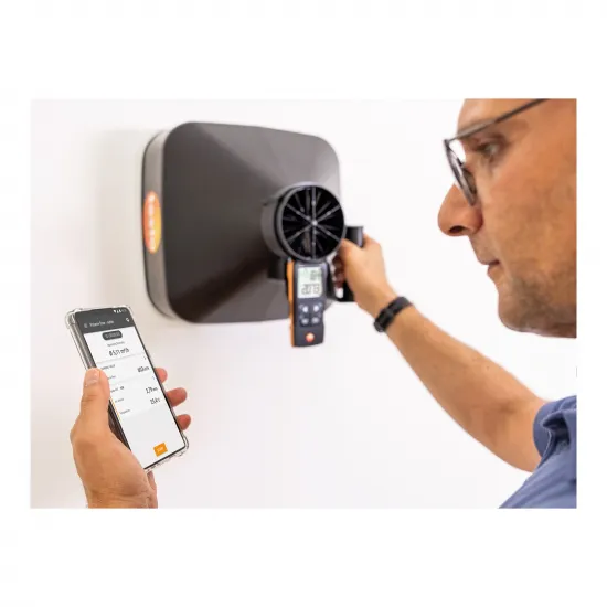 Testo 417 Set 1 Pervaneli Anemometre + 2 Ölçüm Hunisi – 100 mm Pervane, 0…440 m³/h Menfez Debisi, Bluetooth (0563 1417)