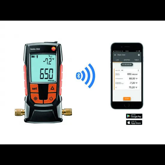 Testo 552 Dijital Vakum Ölçer (Vakummetre) – Bluetooth, 0–20.000 Mikron, 1 Mikron Çözünürlük (0560 5522)