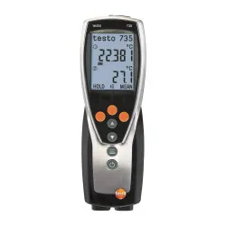 Testo 735-2 3 Kanallı Hassas Termometre – Pt100 ve K/T/J/S Termokupl, −200…+1760 °C, 10.000 Değer Hafıza, PC Yazılımı, IP65, Prob Hariç (0563 7352)